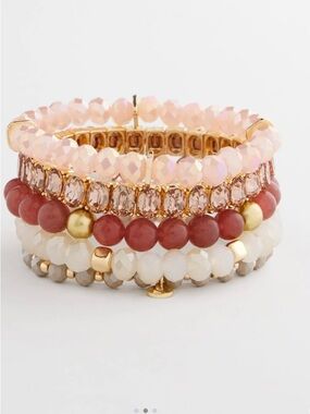CHICO’S PINK STRETCH SET OF 5 BEADED BRACELETS NWT